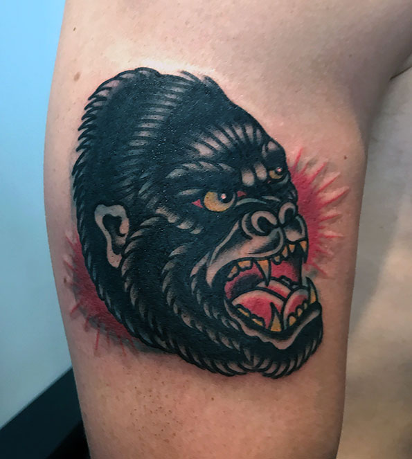 Traditional Gorilla Head Knee Tattoo  Opulent Ink Wolverhampton  r tattoos